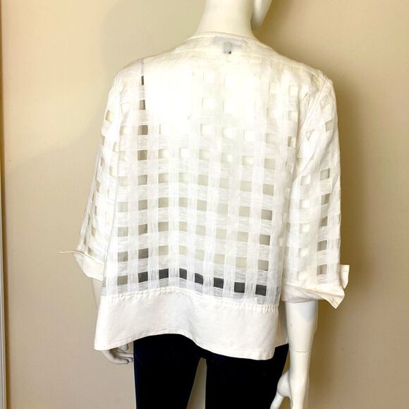 JM Collection Jacket P/L  White Summer Jacket with 3/4 Sleeves Zip Closu… - Picture 6 of 9